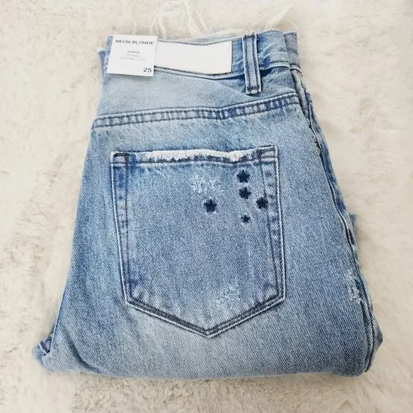 Neon Blonde Siren Starstruck Straight Leg Jeans NWT High Rise Embroidered 25 - Picture 4 of 8